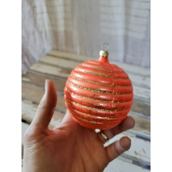 Orange glitter Germany Glass ball ornament Xmas tree - Picture 1 of 7